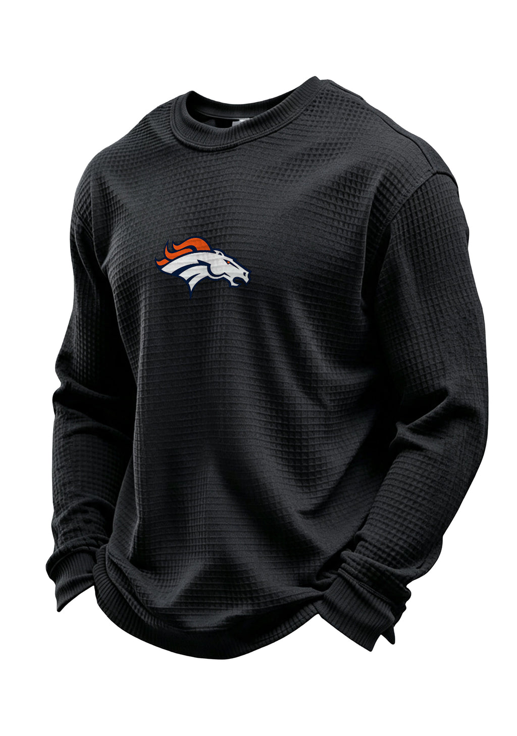 Denver Broncos Horse Helmet Waffle Knit Crewneck Sweatshirt