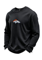 Denver Broncos Horse Helmet Waffle Knit Crewneck Sweatshirt