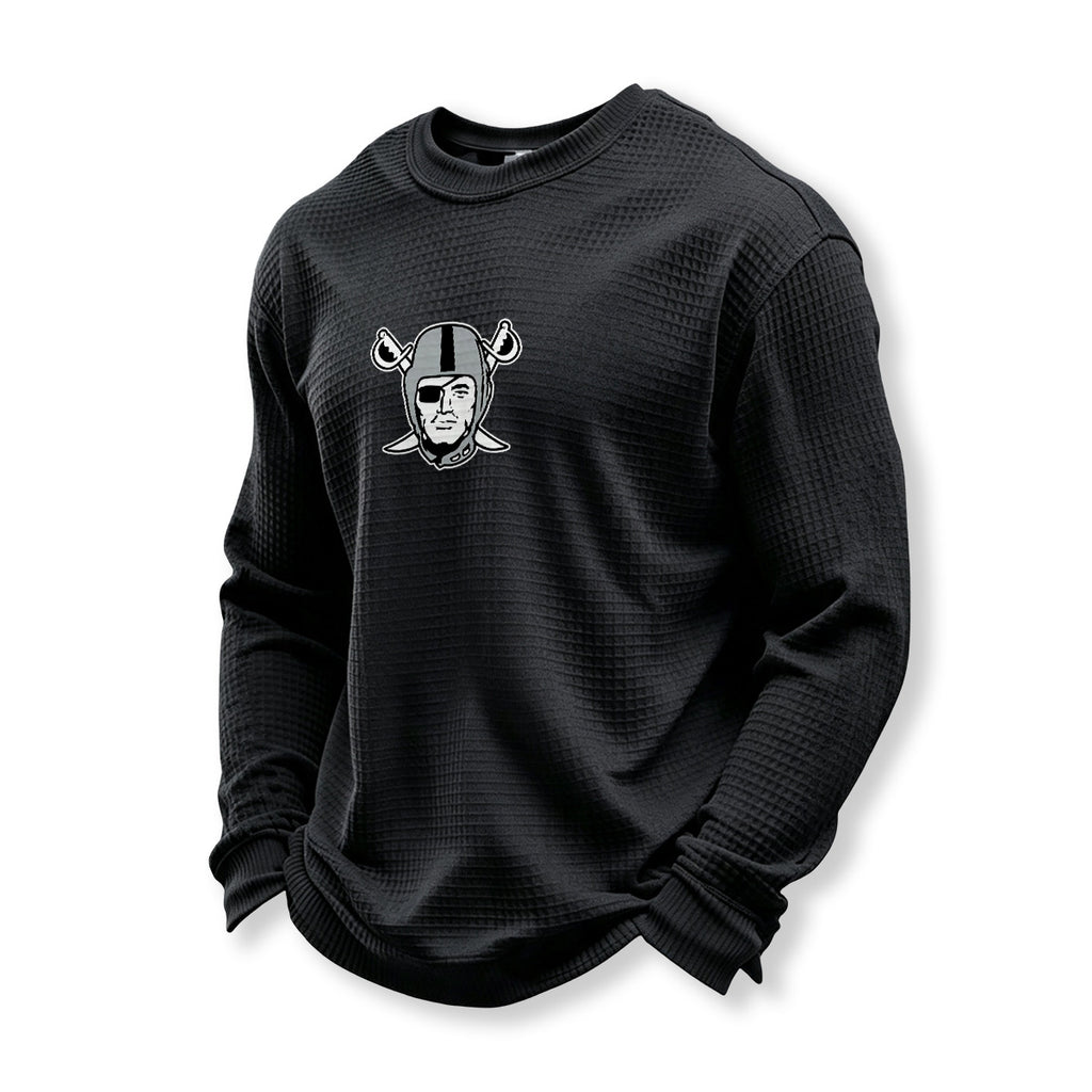Raiders Helmet Graphic Waffle Knit Crewneck Sweatshirt