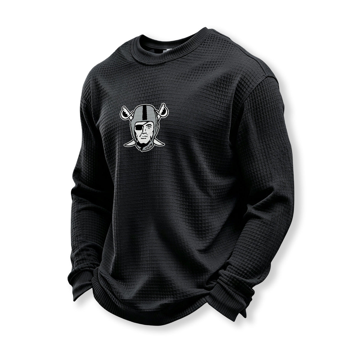 Raiders Helmet Graphic Waffle Knit Crewneck Sweatshirt