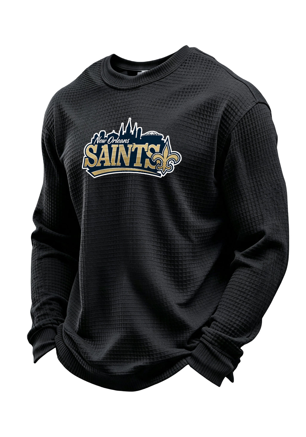 New Orleans Saints Ripped Effect Waffle Knit Crewneck Sweatshirt