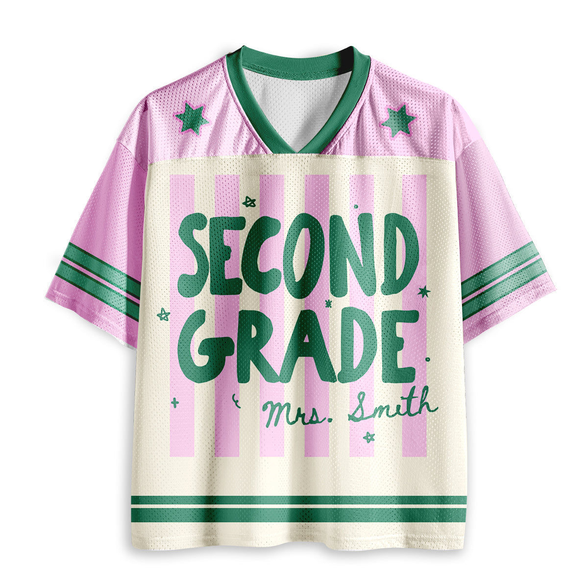 Personalized Grade And Name Preppy Stripes Teacher Mesh Jersey Secondary image