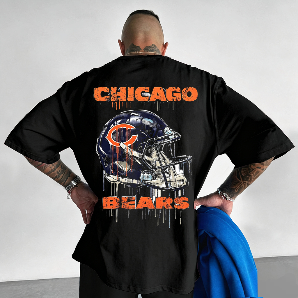 Chicago Bears Crackle Drip Football Helmet Printed T-Shirt