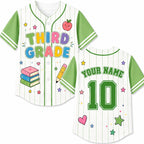 Personalized Grade And Name Preppy Stripes Books Apple Pencil Teacher Baseball Jersey
