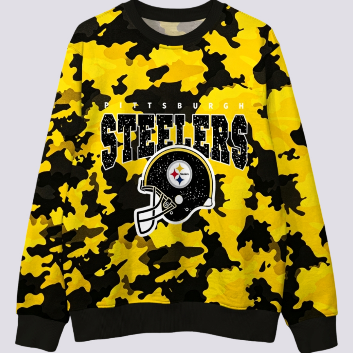 Pittsburgh Steelers Yellow Black Camo Graphic Crewneck Sweatshirt Main image