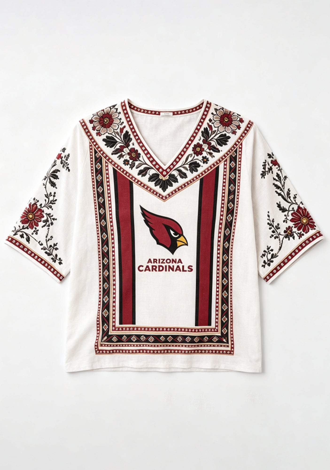 Boho Red Floral Arizona Cardinals V-Neck Blouse Secondary image