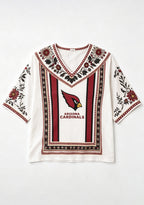 Boho Red Floral Arizona Cardinals V-Neck Blouse