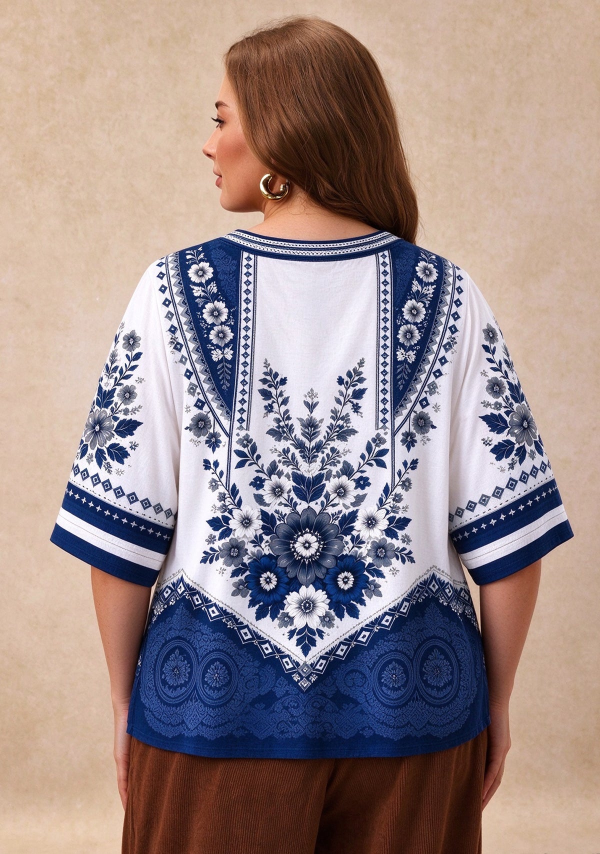 Women’s Dallas Cowboys Boho Floral V-Neck 3/4 Sleeve Shirt
