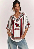 Boho Red Floral Arizona Cardinals V-Neck Blouse