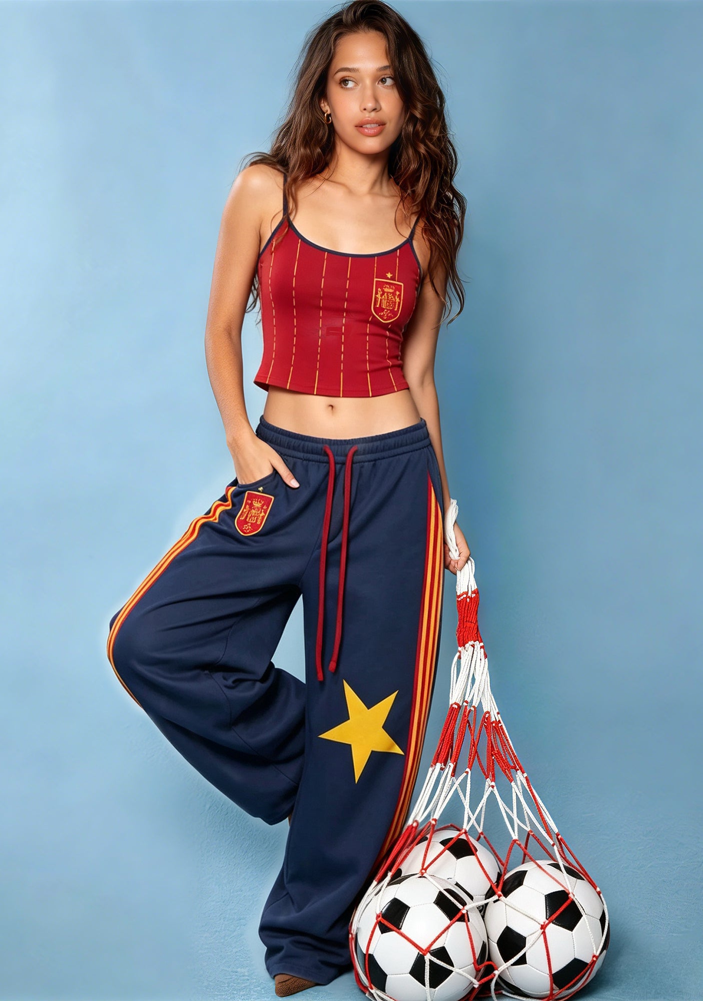 Spanish Soccer Crest Striped Sling Tops & Elasticated Trousers Two-Piece Set Main image
