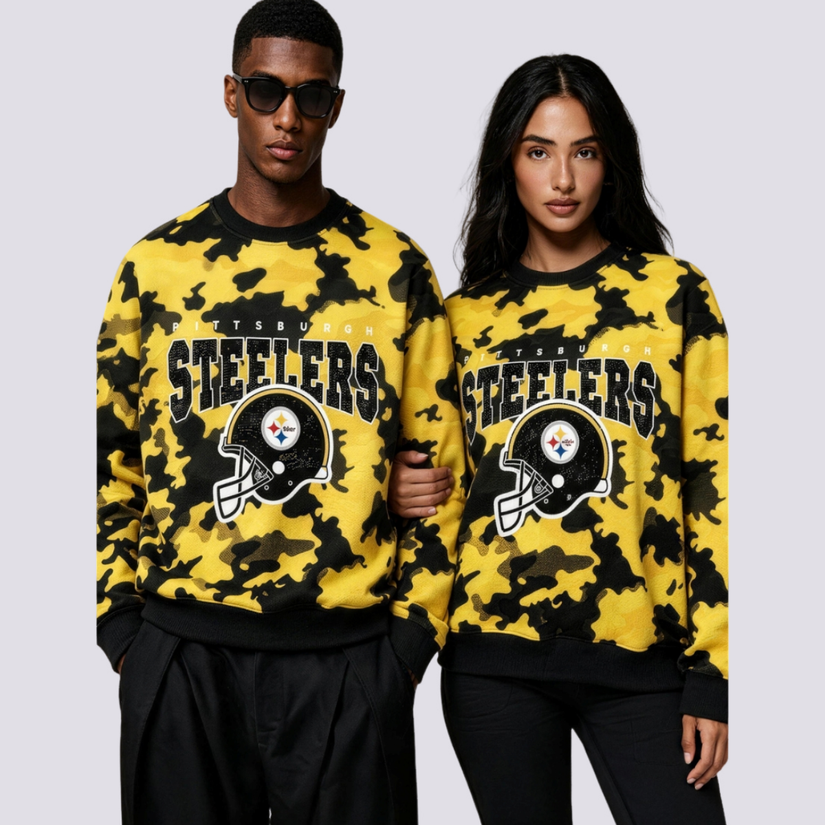Pittsburgh Steelers Yellow Black Camo Graphic Crewneck Sweatshirt Secondary image