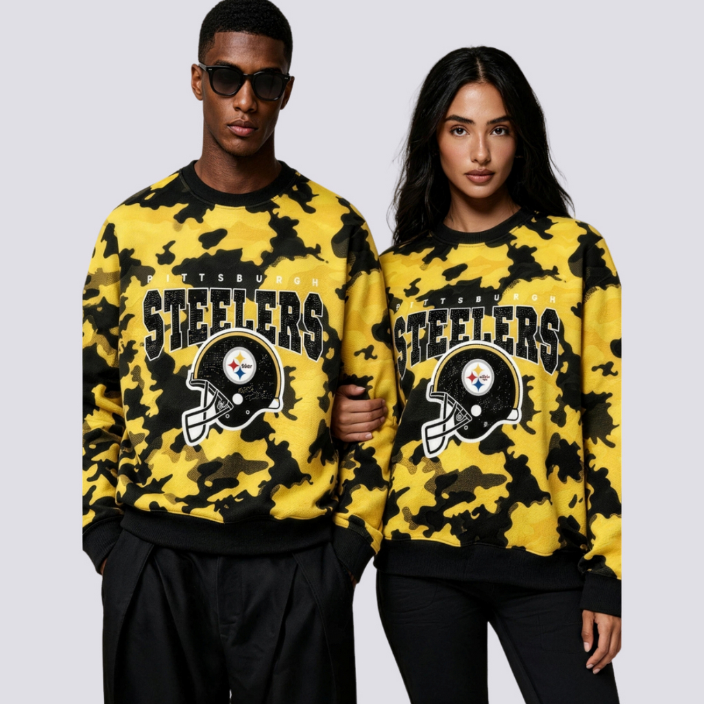 Pittsburgh Steelers Yellow Black Camo Graphic Crewneck Sweatshirt