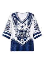 Women’s Dallas Cowboys Boho Floral V-Neck 3/4 Sleeve Shirt