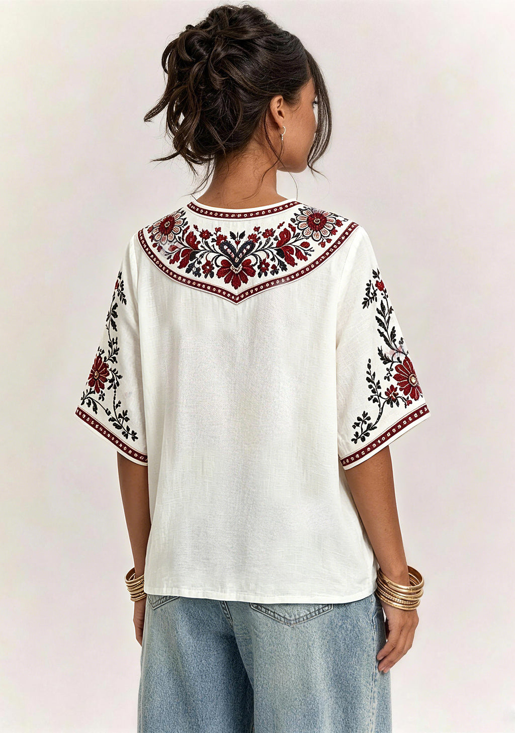 Boho Red Floral Arizona Cardinals V-Neck Blouse