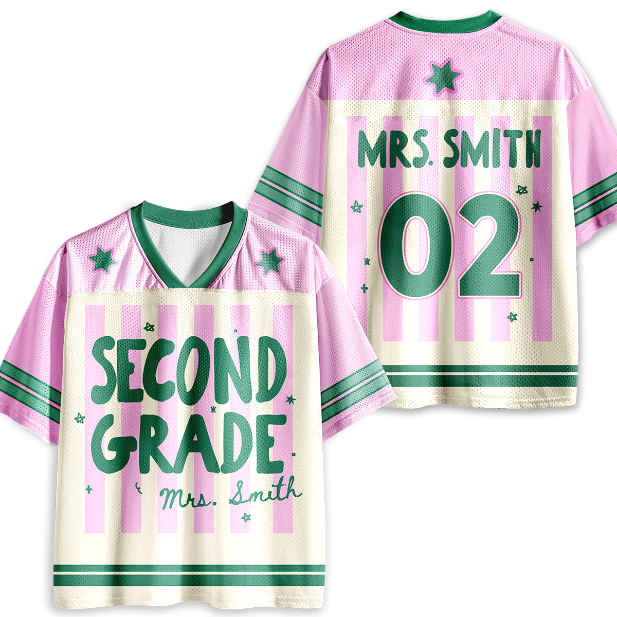 Personalized Grade And Name Preppy Stripes Teacher Mesh Jersey Main image