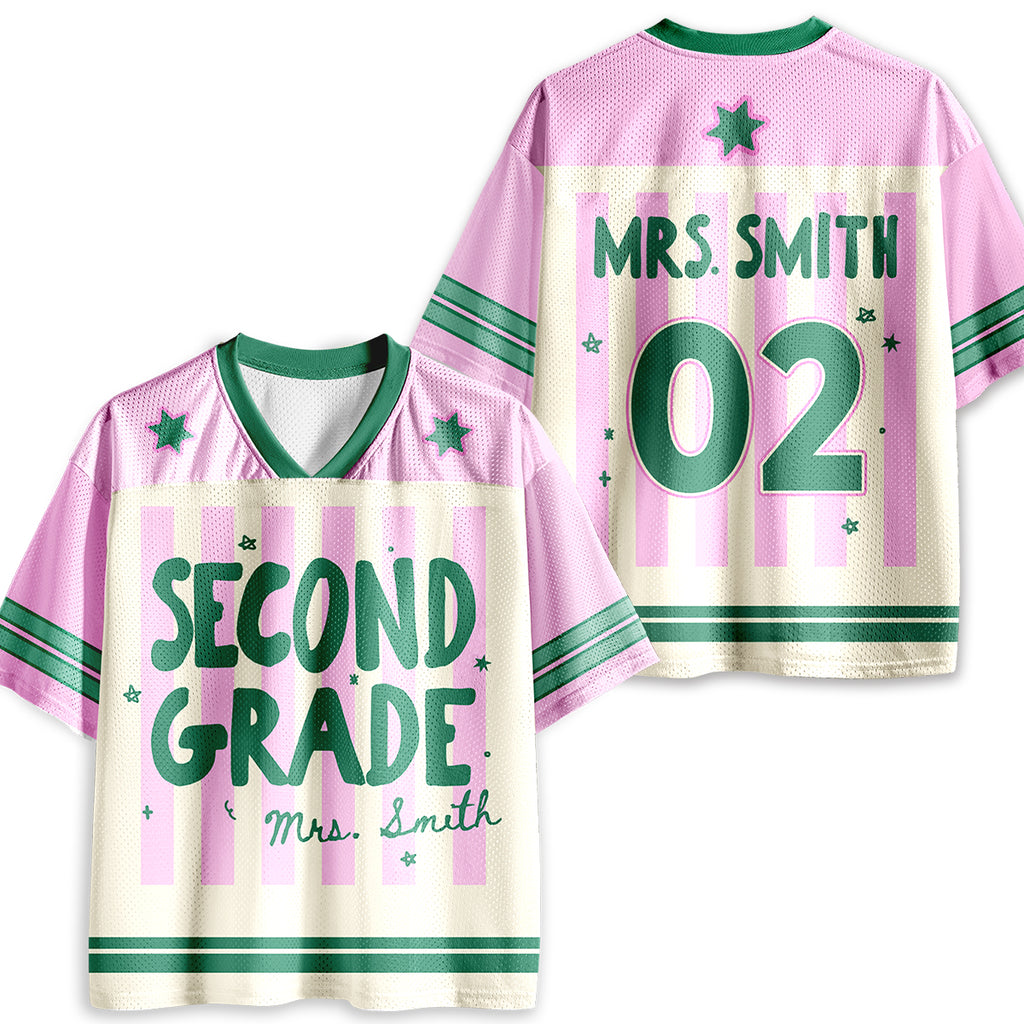 Personalized Grade And Name Preppy Stripes Teacher Mesh Jersey