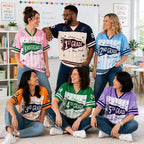 Personalized Grade And Name Preppy Stripes Patchwork First Day Teacher Mesh Jersey