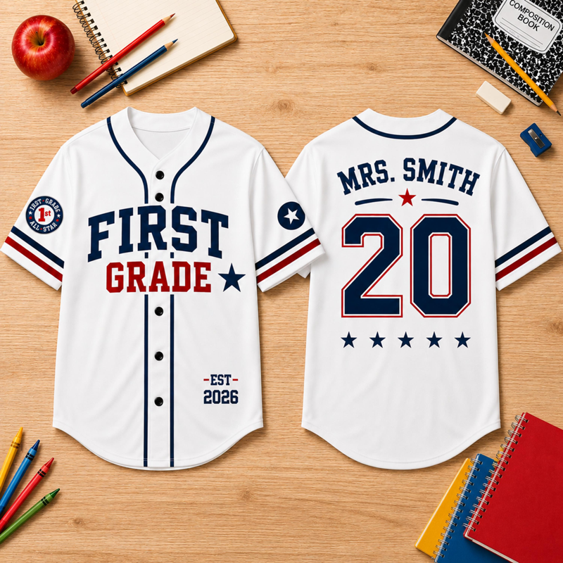 Personalized Name And Grade Number Teacher Baseball Jersey Main image