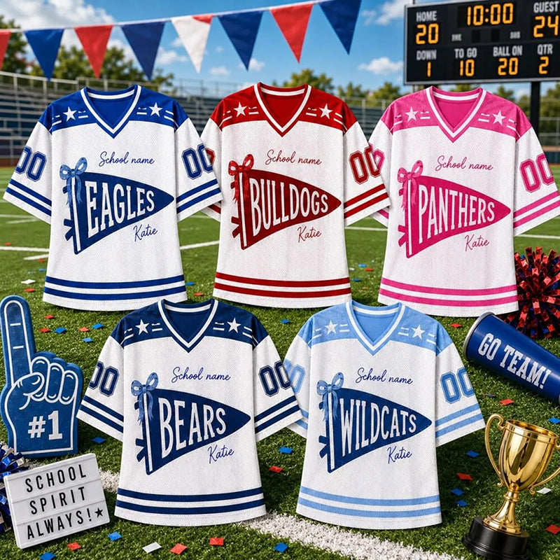 Personalized Mascot And Name Preppy Stripes Pennant Game Day Teacher Mesh Jersey Main image