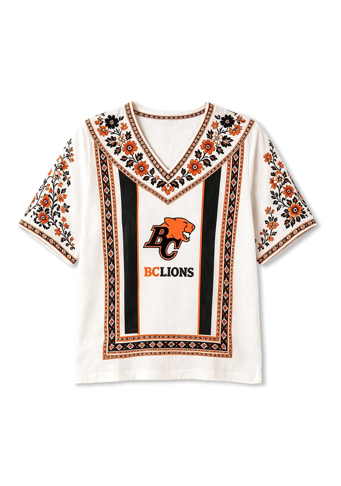 Boho Floral Border BC Lions V-Neck Blouse Secondary image