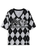 Women's Las Vegas Raiders Argyle #1 Fan Heart Helmet V-Neck T-Shirt
