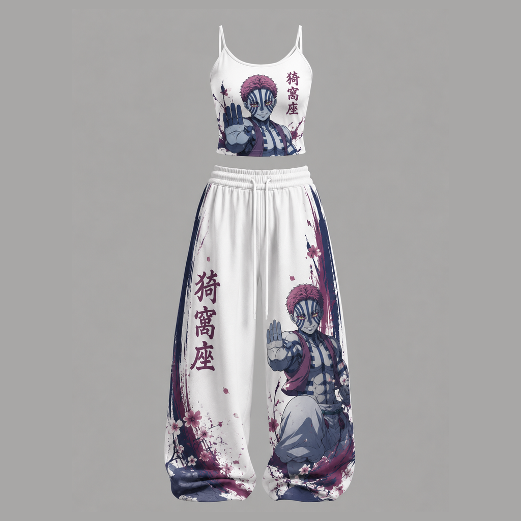 Anime Demon Slayer Top & Elasticated Trousers Two-Piece Set