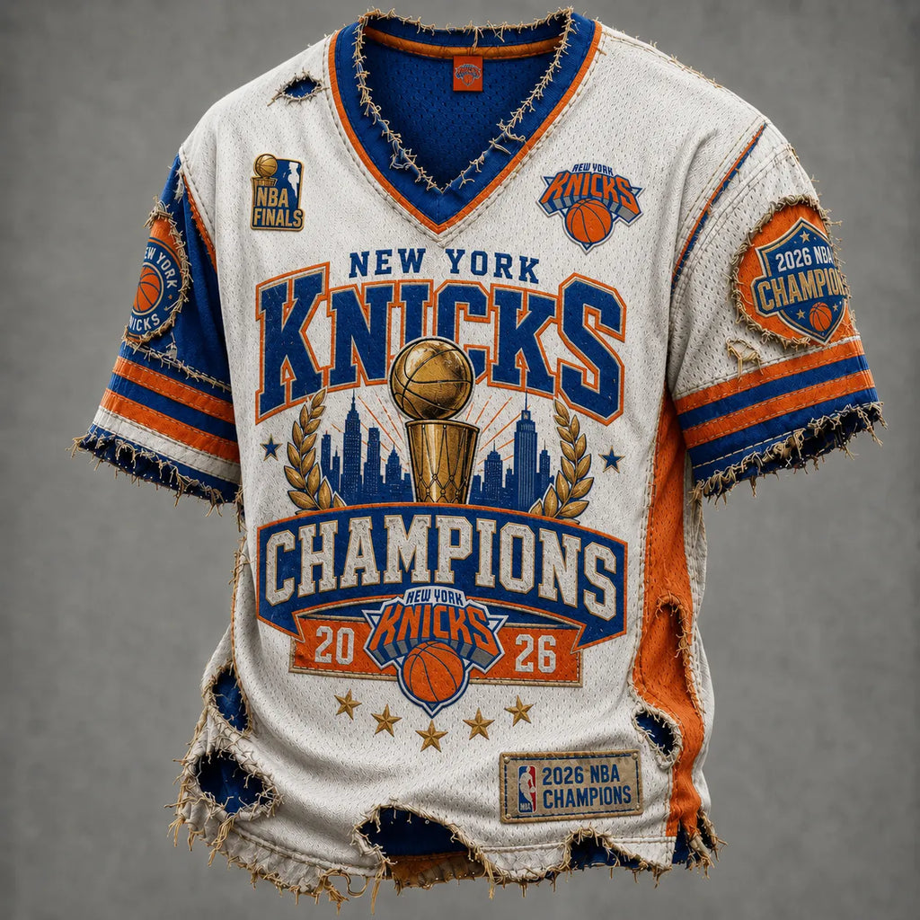 New York Knicks 2026 Champions Distressed V-Neck T-Shirt