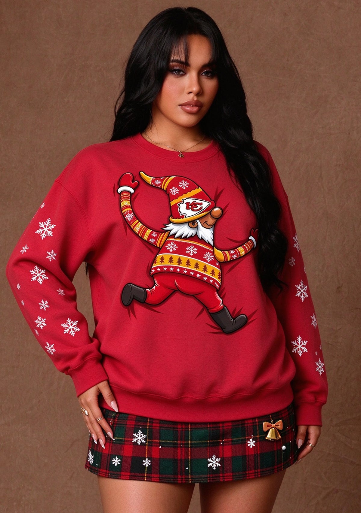 Women's Kansas City Chiefs Christmas Gnome Crewneck Sweatshirt