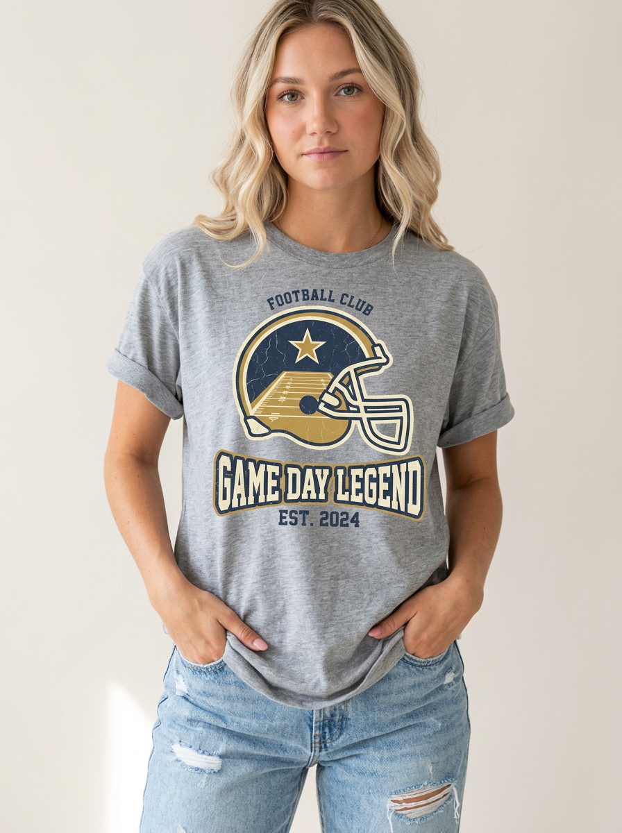 Women's Football Lover Game Day Legend Helmet Printed T-Shirt