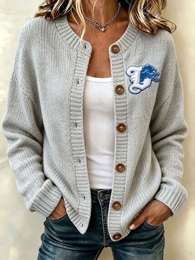 Women'S Football Printed Knitted Cardigan
