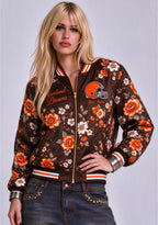 Women Cleveland Browns Floral Print Zip Up Jacket Custom Name For Fan