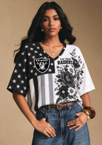 Women's Las Vegas Raiders American Flag Floral V-Neck T-Shirt