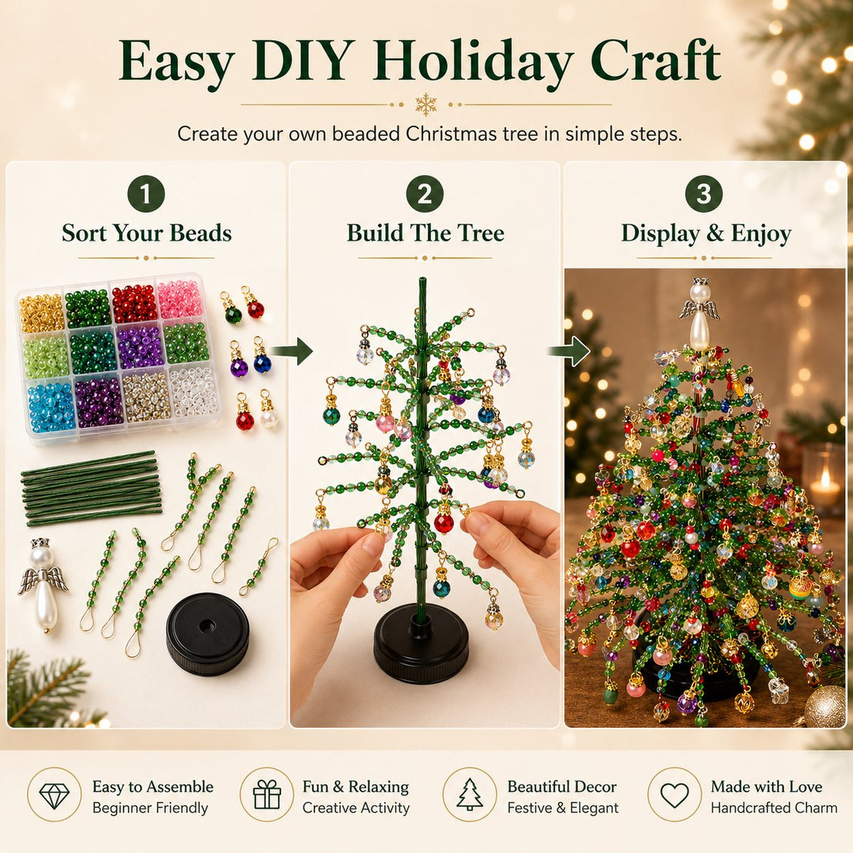 🎅 DIY Beaded Christmas Tree Kit – 🎄Create Your Own Sparkling Holiday Decoration