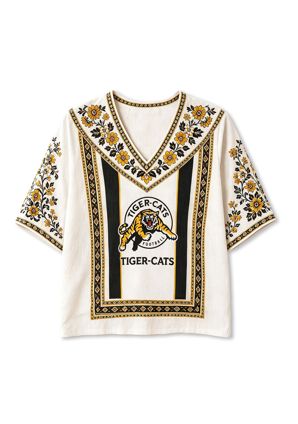 Boho Floral Border Hamilton Tiger-Cats V-Neck Blouse