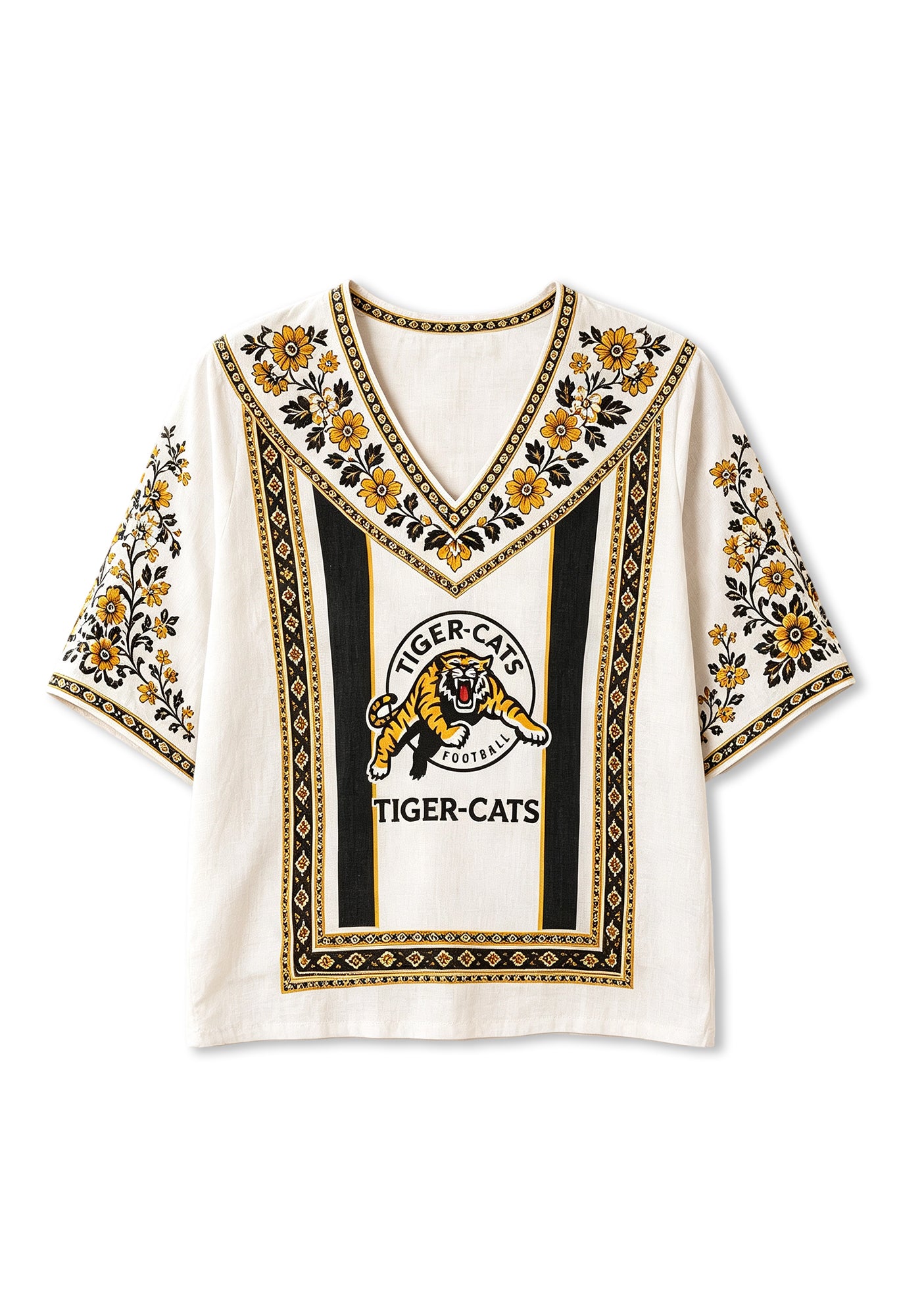 Boho Floral Border Hamilton Tiger-Cats V-Neck Blouse