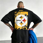 Distressed Cracked Steelers Logo Back Print Printed T-Shirt