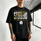 Distressed Cracked Steelers Logo Back Print Printed T-Shirt