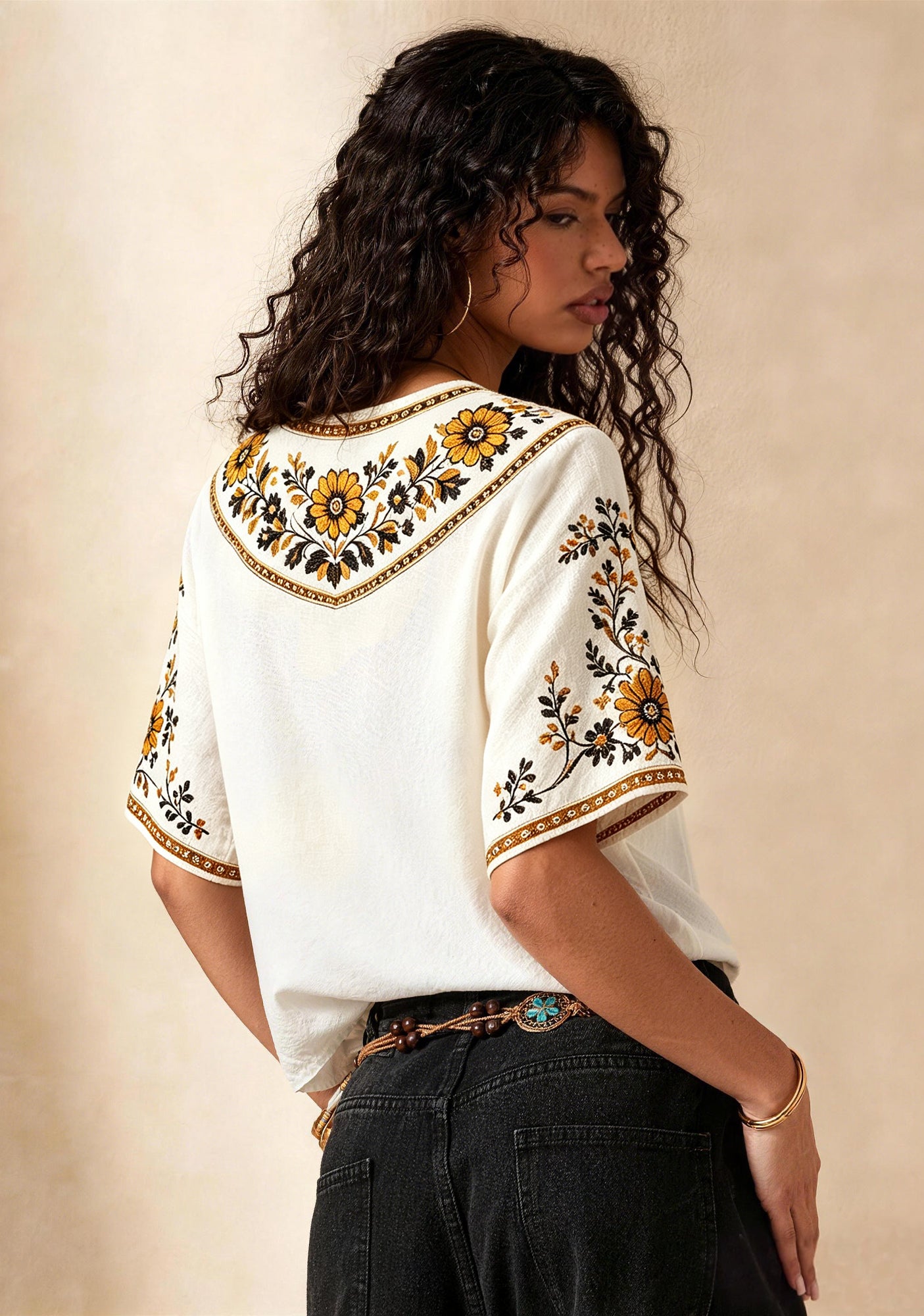 Boho Floral Border Hamilton Tiger-Cats V-Neck Blouse