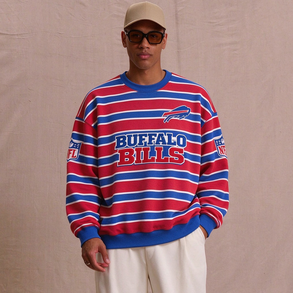 Men's Buffalo Bills Striped NFL Crew Neck Sweatshirt