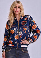 Women Chicago Bears Floral Print Zip Up Jacket Custom Name For Fan