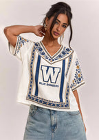 Boho Floral Border Winnipeg Blue Bombers V-Neck Blouse