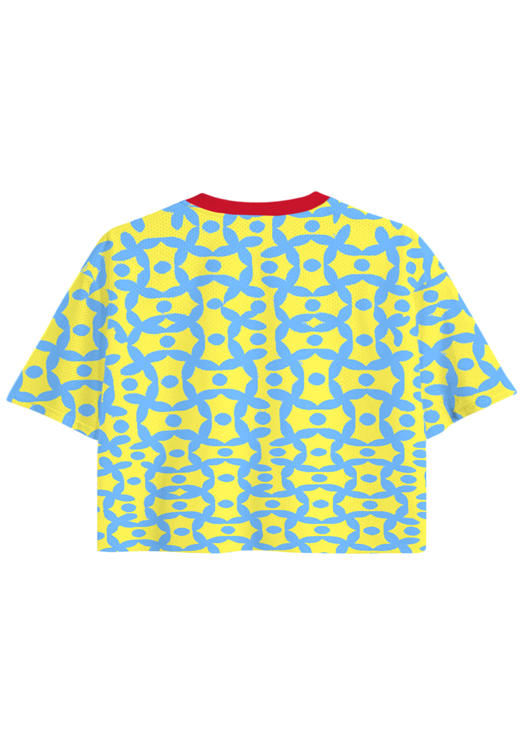 Vibrant Colombia Yellow Blue Floral Cropped Jersey Shirt