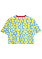 Vibrant Colombia Yellow Blue Floral Cropped Jersey Shirt