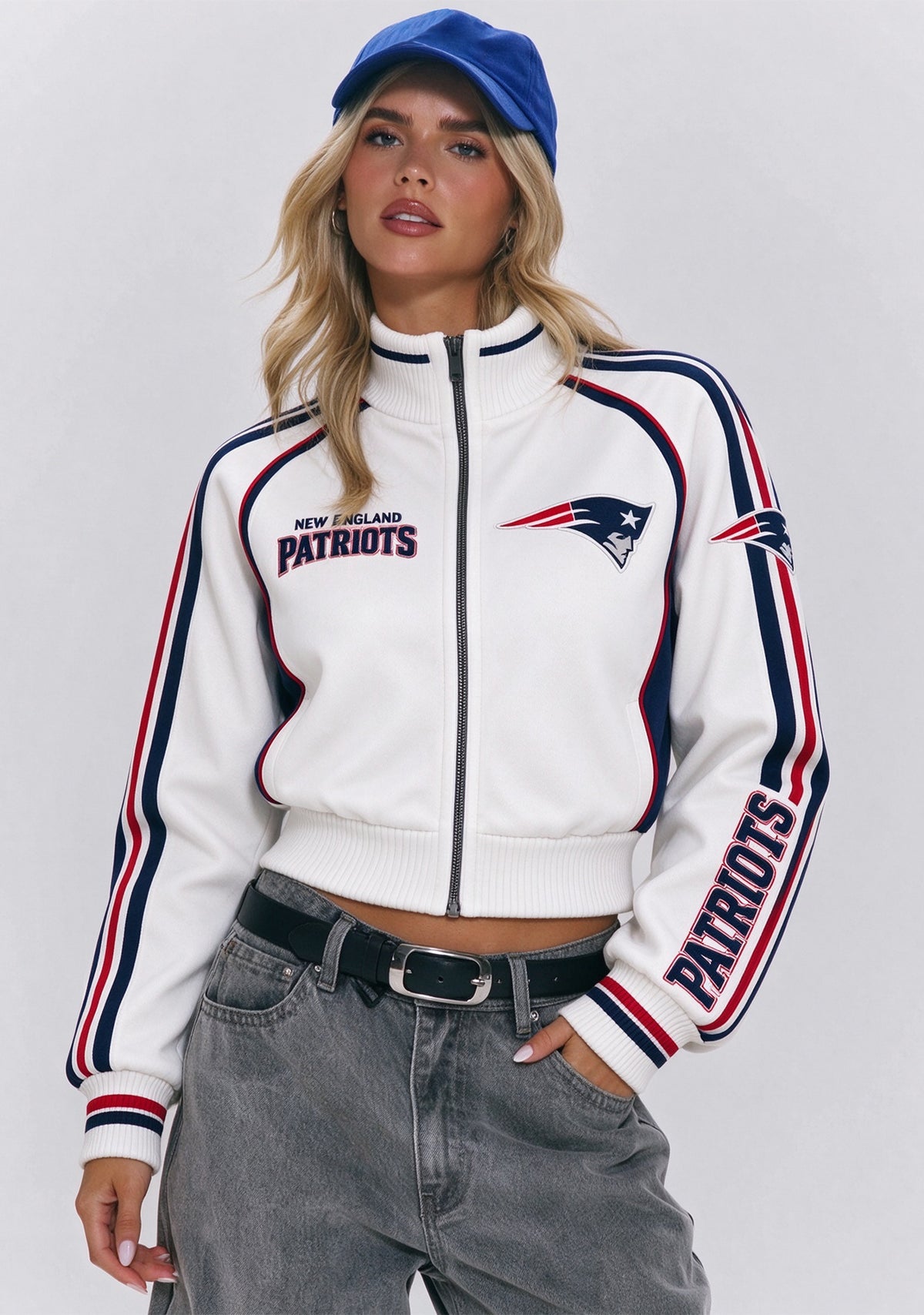 Women's New England Patriots Cropped Zip Up Track Jacket