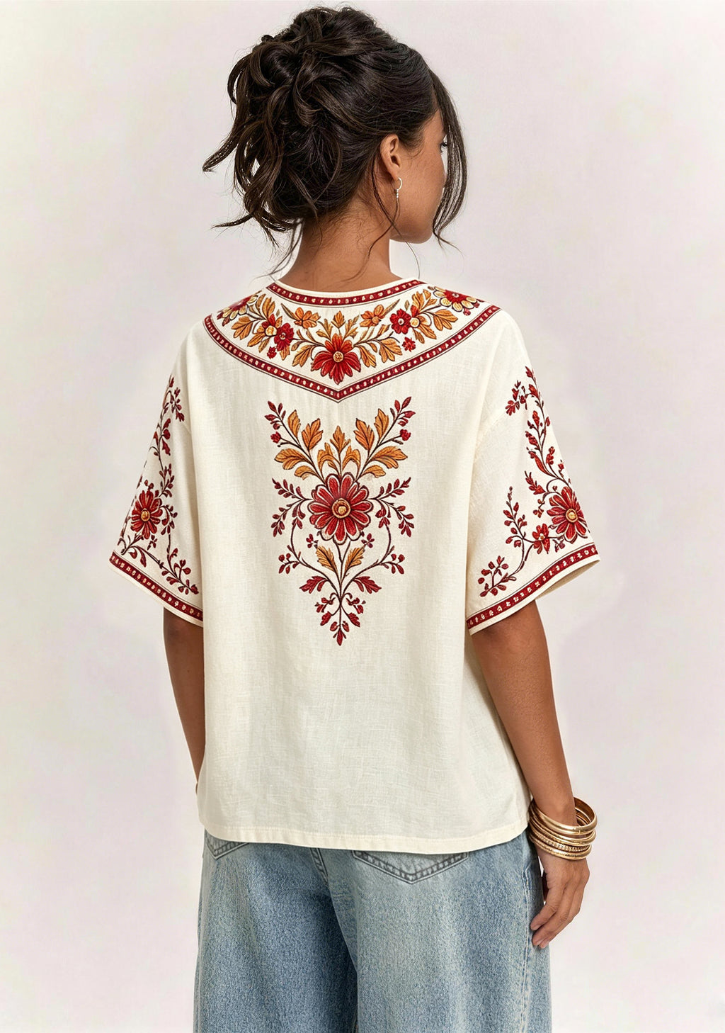 Boho Floral Border San Francisco 49ers V-Neck Blouse