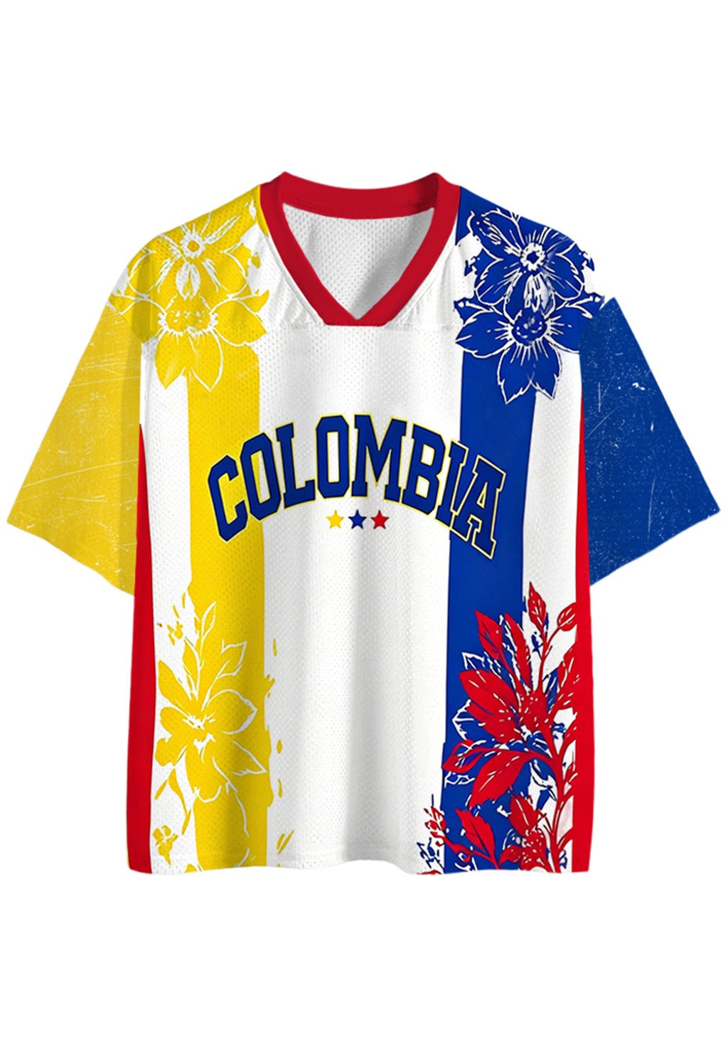 Colombia Flag Color Floral Print Mesh Jersey Shirts