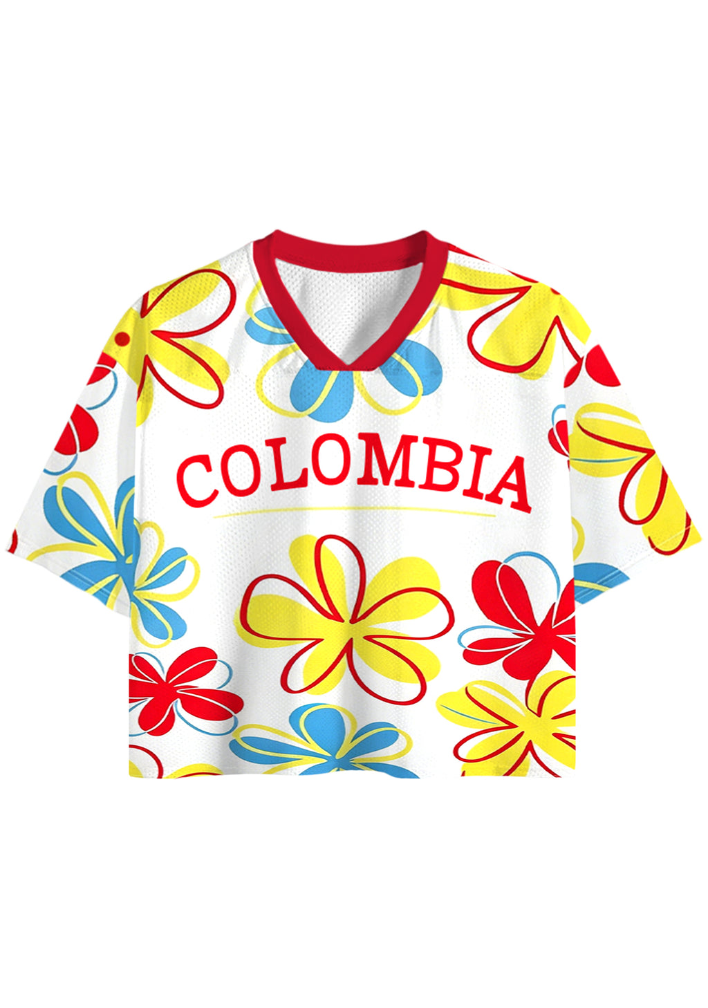Colombia Full Floral Print Flag Cropped Jersey Shirt