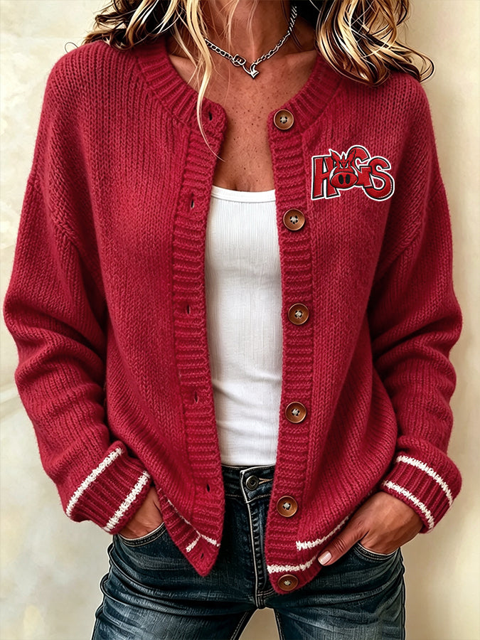 Women's Football Fans Printed Knitted Cardigan Top Main image