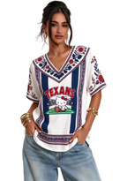 Women's Boho Floral Houston Texans Hello Kitty Game Day V Neck Shirt