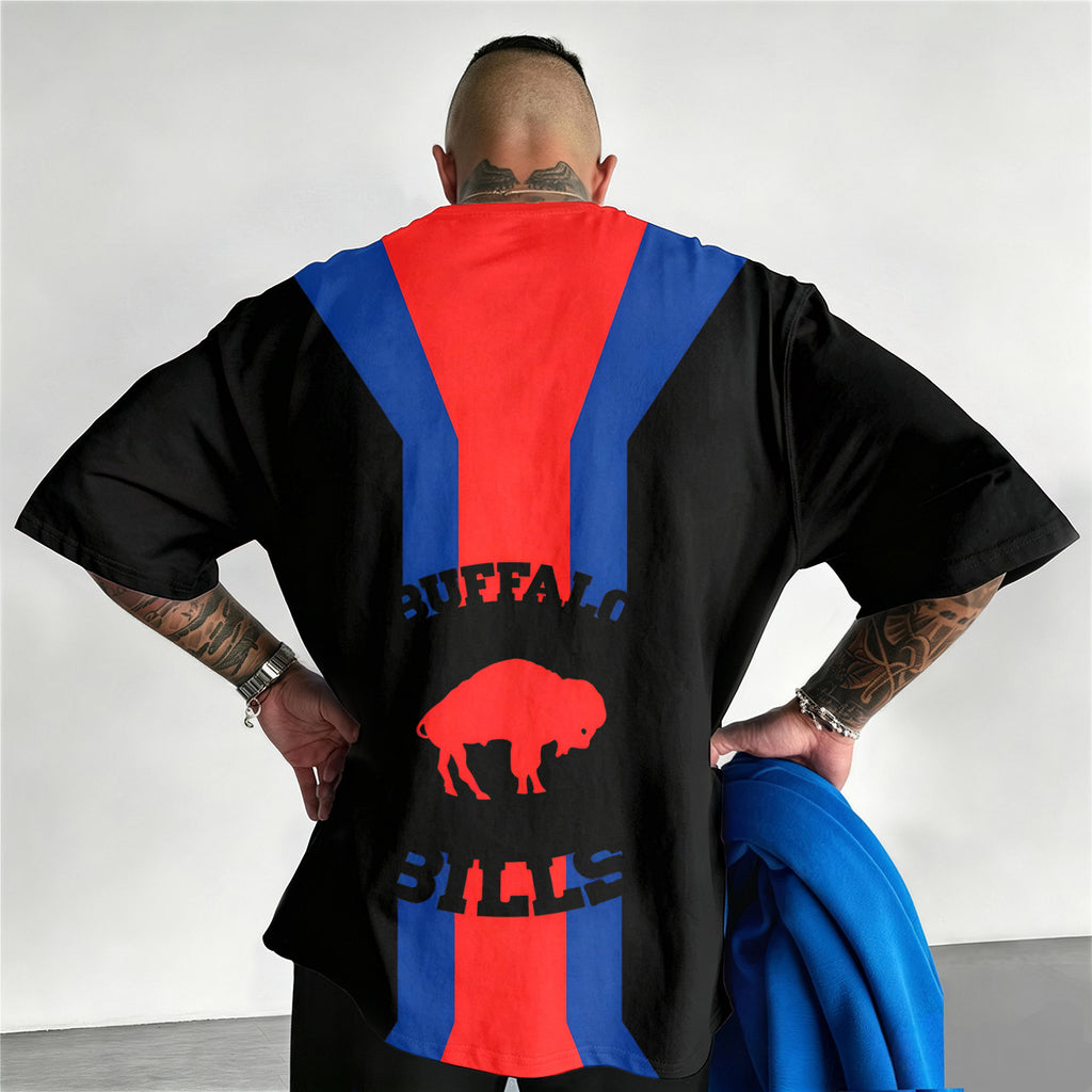 Buffalo Bills Vertical Stripe Bison Silhouette Printed T-Shirt